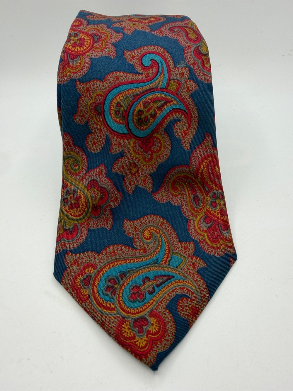 Etro Blue Paisley Silk Tie with Pink and Teal Motifs